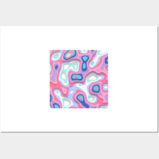 Liquid swril illustration in pink, purple and blue pastel colors Posters and Art